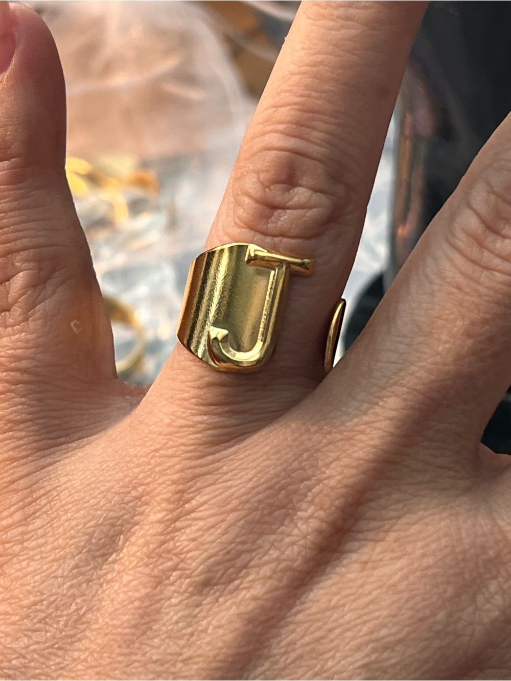 Plunder Gold tone  Initial J Open Wrap Ring